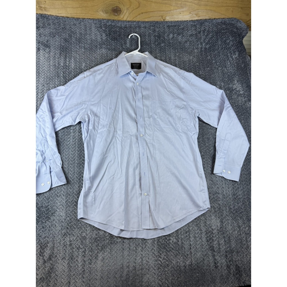 Nordstrom Trim Fit Dress Shirt Mens 16.5 34/35 Blue Striped Wrinkle Free Cotton